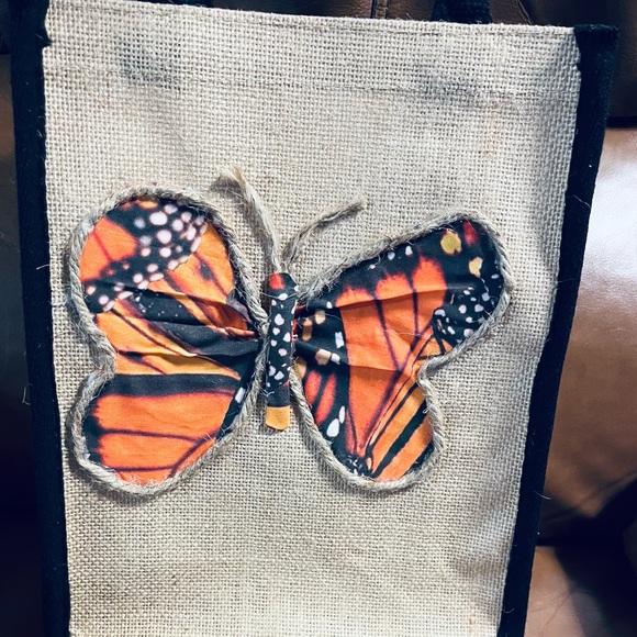 Handbags - Vibrant Butterfly Accent Handmade Jute Tote
